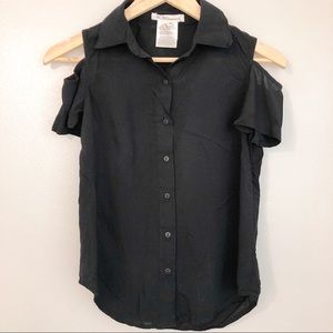 BCBGeneration Black Button Down Short Sleeve Top